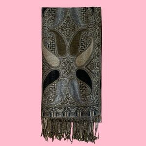 PAISLEY BLACK GOLD METALLIC‎ SILVER SCARF EVENING WRAP